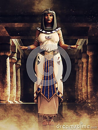 Egyptian priestess standing in front of a temple Stock Photo