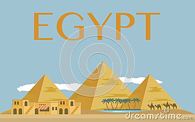 Egyptian pyramids in desert Vector Illustration