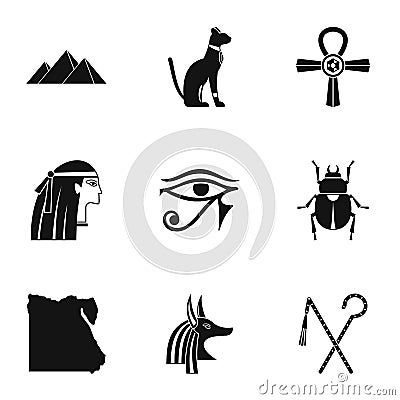 Egyptian pyramids icons set, simple style Vector Illustration