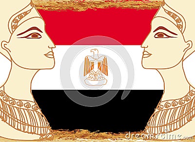 Egyptian queen cleopatra on the background of the flag of Egypt Vector Illustration