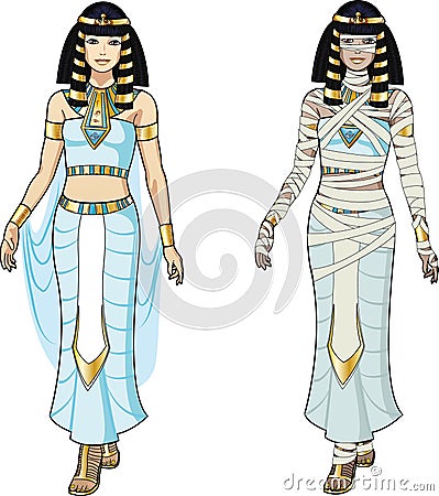 Egyptian Queen and female Mummy Vector Illustration