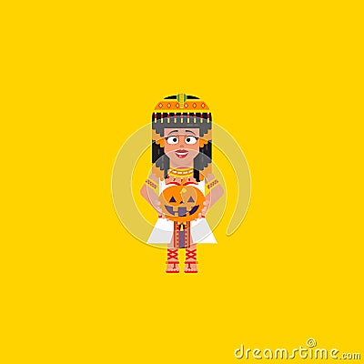 Egyptian queen with a pumpkin, character for halloween in a flat style Vector Illustration