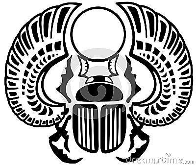 Egyptian scarab beetle. Black and white Vector Illustration