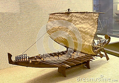 Egyptian Seagoing Ship Model 1500 B.C. Red Sea Africa Miniature Boat Education Display History Heritage Navigation Sailor Skill Editorial Stock Photo