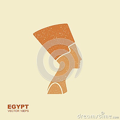 Egyptian silhouette icon. Queen Nefertiti. Vector flat icon with scuffed effect Vector Illustration