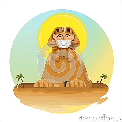 Egyptian sphinx with covid protection mask Vector Illustration