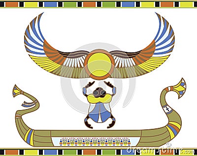 Egyptian sun boat with scarab Vector Illustration