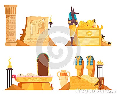 Egyptian Tombs 4 Compositions Vector Illustration