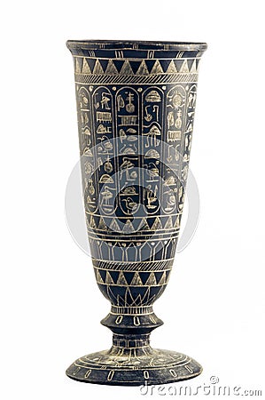 Egyptian vase engaved with hieroglyphs Stock Photo