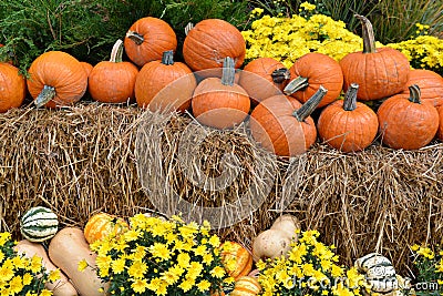 Autumn Decor on Hay Bales Stock Photo