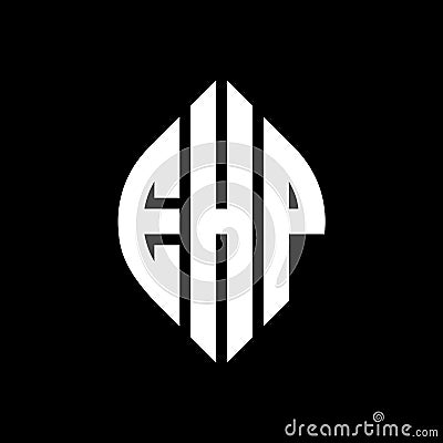 EHP circle letter logo design with circle and ellipse shape. EHP ellipse letters with typographic style. The three initials form a Vector Illustration