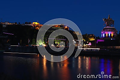 Ehrenbreitstein Fortress lit up at night in Koblenz, Germany Editorial Stock Photo