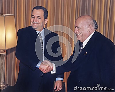 Ehud Barak and Suleyman Demirel in Jerusalem in 1999 Editorial Stock Photo