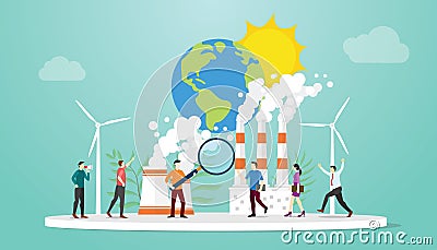 Eia environmental impact assessment concept with people analyze data pollution on earth with modern flat style Vector Illustration