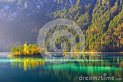 Eibsee lake in german bavarian Alps in Grainau, Germany Stock Photo