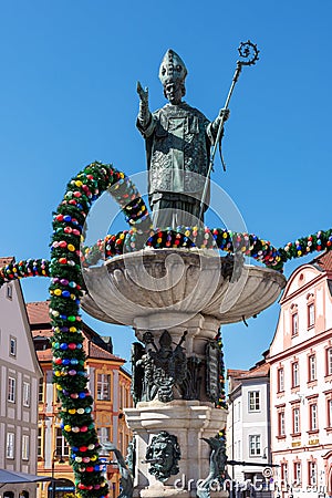 Traditionally decorated easter fountain in Eichstaett Editorial Stock Photo