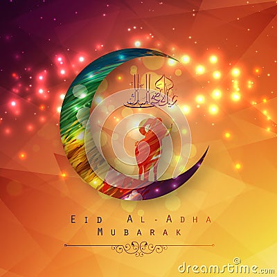 Eid Al Adha background design with colorful moon and sheep Vector Illustration