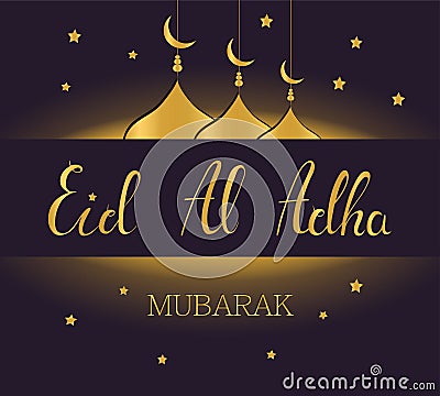 Eid al-adha design with golden decorative lanterns on golden gobkeh background Stock Photo