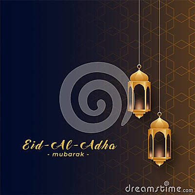 Eid al adha design with golden hanging lamps Vector Illustration