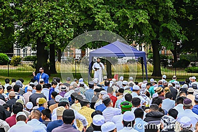 Eid al-Adha, Eid prayers in the Plashet Park in Newham, London Editorial Stock Photo