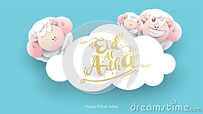 Eid al-Adha handwritten design with fun concept and pastel color Vector Illustration