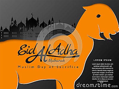 Eid Al Adha Illustration with Goat paper art style illustration for Muslim Day of Sacrifice Celebration Vector Illustration