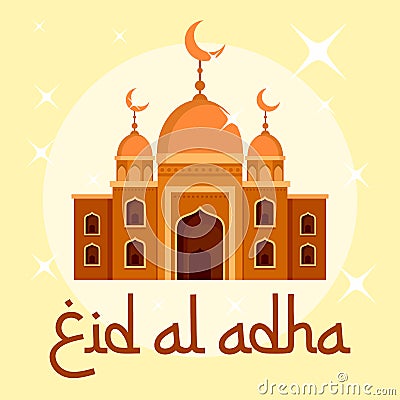 Eid al adha islamic festival background, flat style Cartoon Illustration