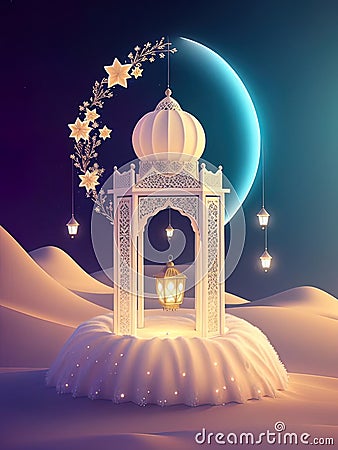 Eid-al-Adha Lantern with the magic light on it Cartoon Illustration