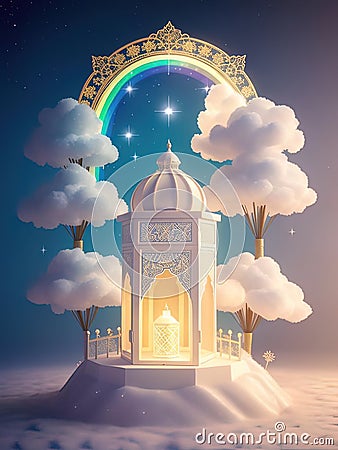 Eid-al-Adha Lantern with the magic light on it Cartoon Illustration