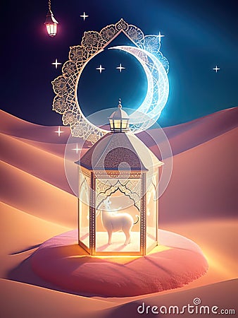 Eid-al-Adha Lantern with the magic light on it Cartoon Illustration