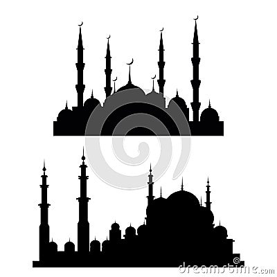 Eid Al Adha. Lettering composition of moslim holy month with mosque building. Vector Illustration