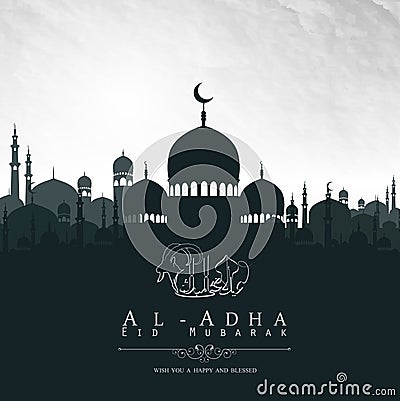 Eid Al Adha mubarak background design with mosque Vector Illustration