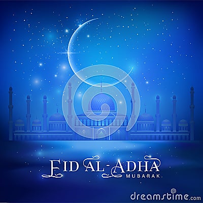 Eid Al Adha mubarak card with shine moon Vector Illustration
