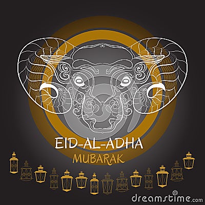 Eid-Al-Adha Mubarak. Vector illustration of sheep and lantern. Vector Illustration