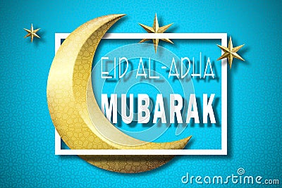 Eid al-Adha, the Muslim holiday of the sacrifice of Kurban Bayrami. Festive card with the moon on a blue background Stock Photo