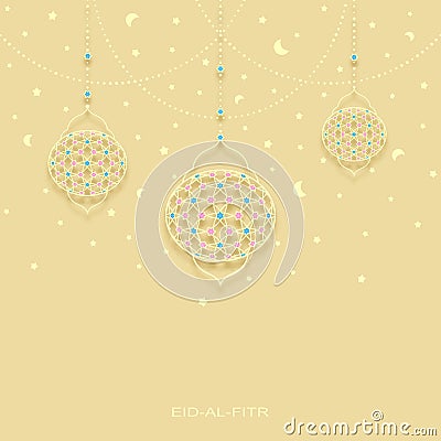 Eid-al-fitr background with stars moons and decorated lamps Vector Illustration