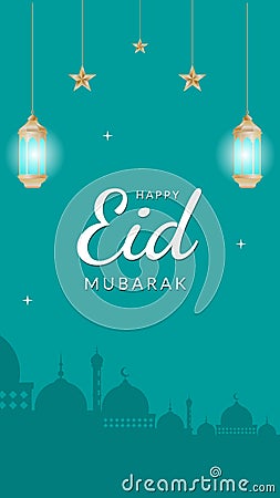 Eid al fitr greeting in vertical format for social media status or story or any design Vector Illustration