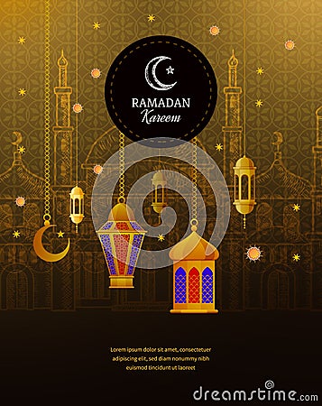 Eid al fitr, Islamic Eid Mubarak greeting card template i Vector Illustration