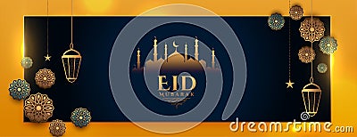 Eid mubarak artistic islamic banner design Vector Illustration