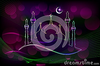 Eid Mubarak background with Islamic Mosque Vector Illustration