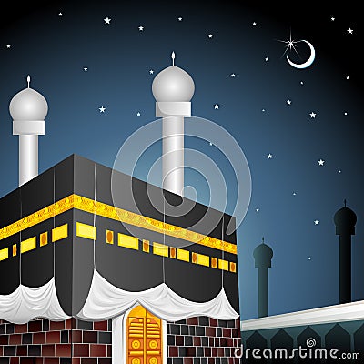 Eid Mubarak (Blessing fo Eid) with Kaaba Vector Illustration