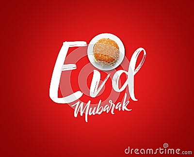 Eid Mubarak-Burger food and white plate shape of eid or Ramadan moon concept Stock Photo