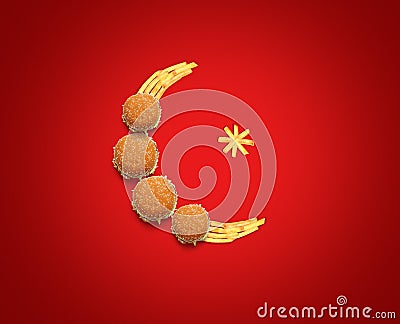 Eid Mubarak-Burgers and french fries food shape of eid or Ramadan moon concept Stock Photo