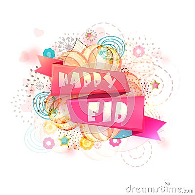 Eid Mubarak celebration with glossy ribbon. Stock Photo