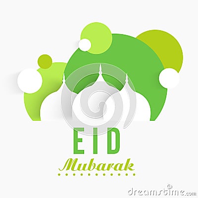 Eid Mubarak celebration with paper cutout mosque. Cartoon Illustration