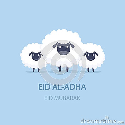 Eid mubarak. Cute cartoon sheep. Translation from Arabic: Eid al-Adha Cartoon Illustration