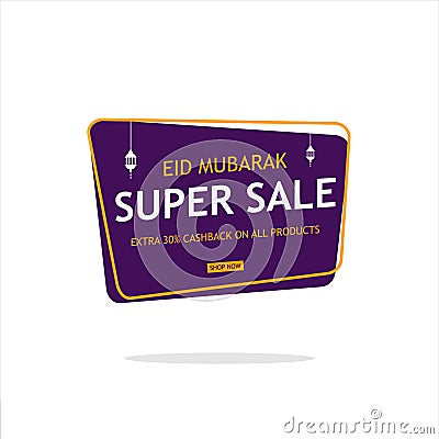 Eid mubarak discount template banner promotion. with hanging lantern islam arabic illustration Vector Illustration