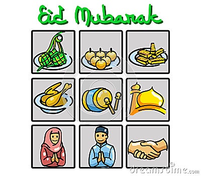 Eid Mubarak Doodle Symbol Vector Illustration