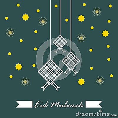 Eid mubarak with a ketupat feast with the family on the Muslim holiday. Vector Illustration