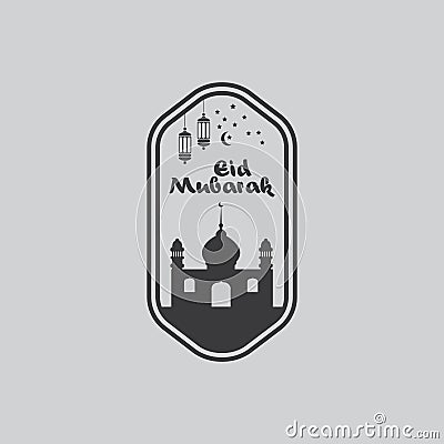 Eid mubarak mosque label black Stock Photo